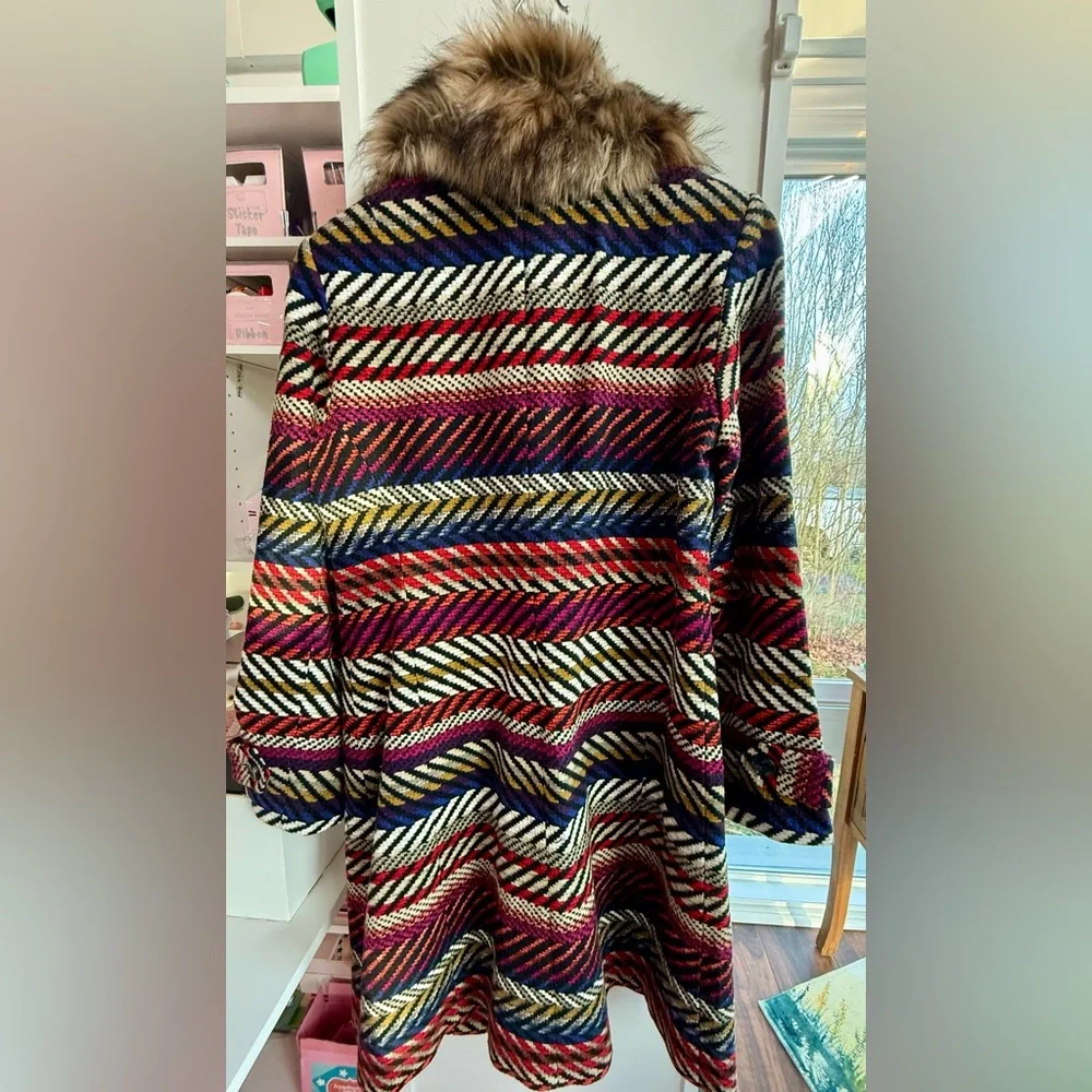 Trina Turk NWOT Kendell Striped Jacket Faux Fur Collar Size 6